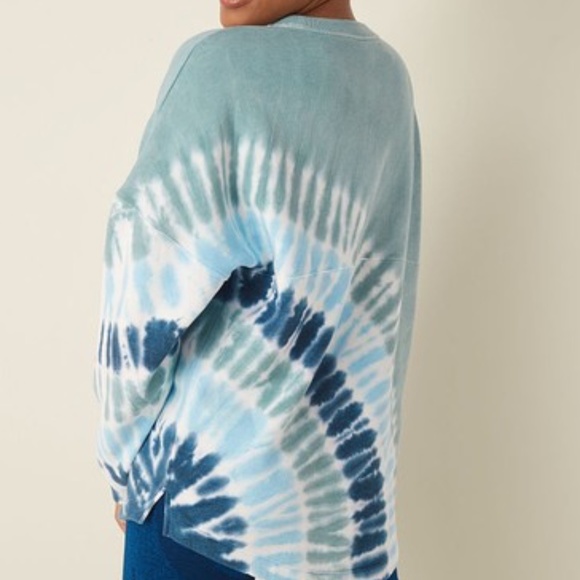 Victoria's Secret PINK Varsity Crew Sweatshirt Oil Blue Tie Dye Large NEW - Picture 4 of 4